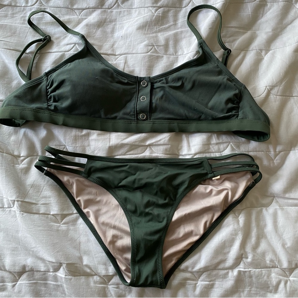 Green swimsuit from Target. Top is a size large and bottoms are a size small